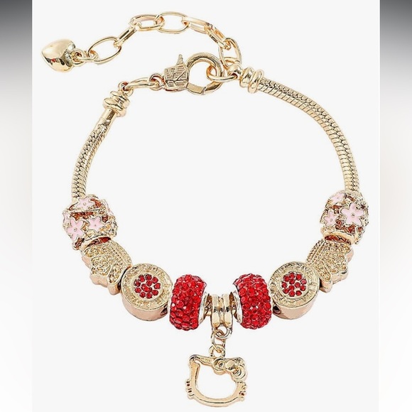 Hello kitty Gold and Red Charm Bracelet Pandora style beads - Picture 1 of 4